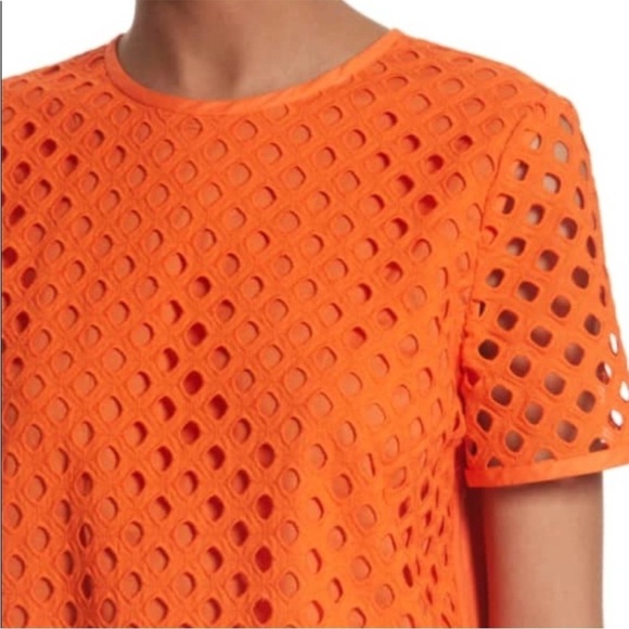 TORY BURCH Hermosa Eyelet Front Tee Embroidered Orange Flowy Sz 4 - Picture 2 of 16